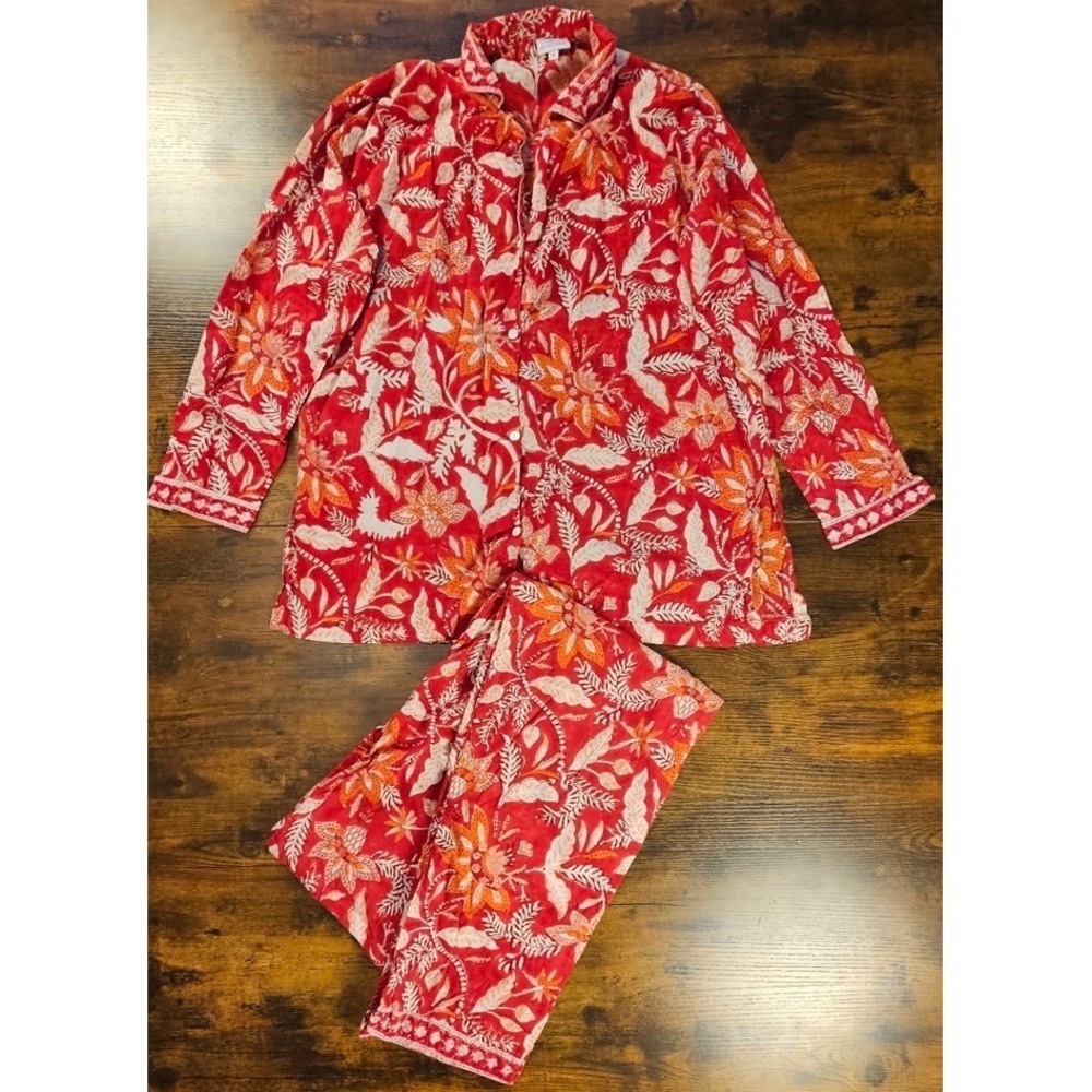 Pax Philomena Red, Orange, White Floral Two Piece Set Size Medium 100% Cotton